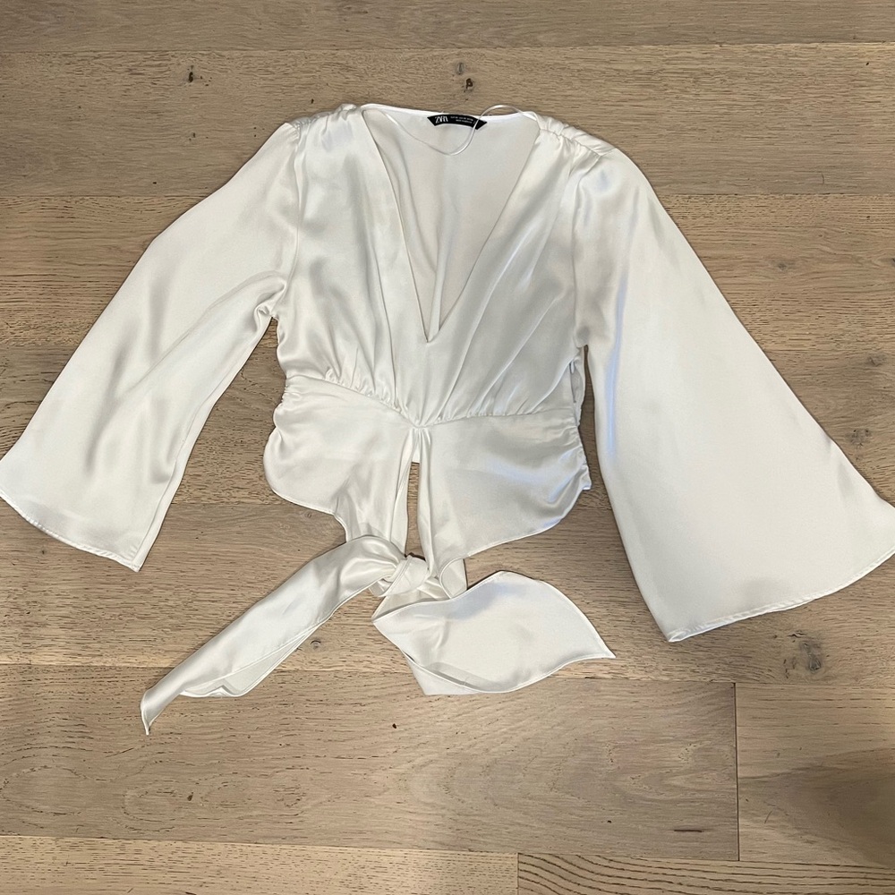 Zara Satin Tie Knot Silk Blouse Top
